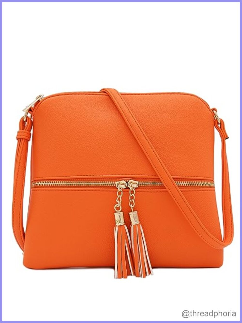 Faux Leather Crossbody Bag with Tassel, Lightweight Medium Purse with